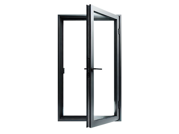 Black single-leaf hinged aluminum door