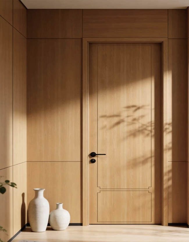 Custom interior door configured with wall panels