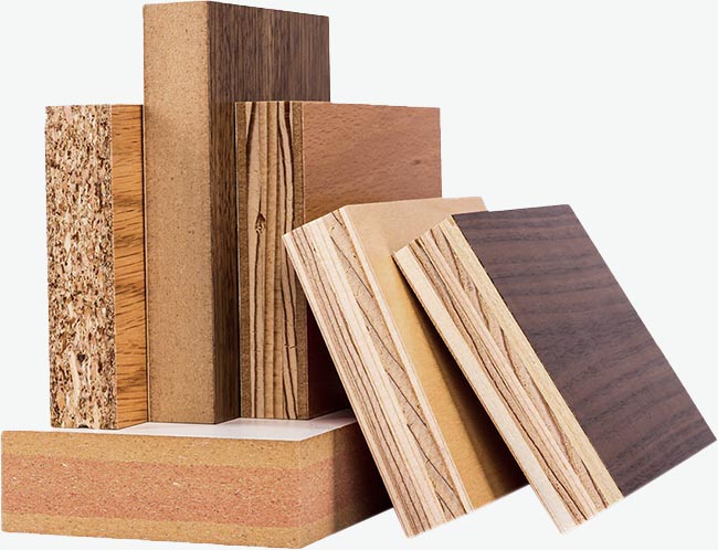 Plywood, particle board and MDF samples for kitchen cabinet construction