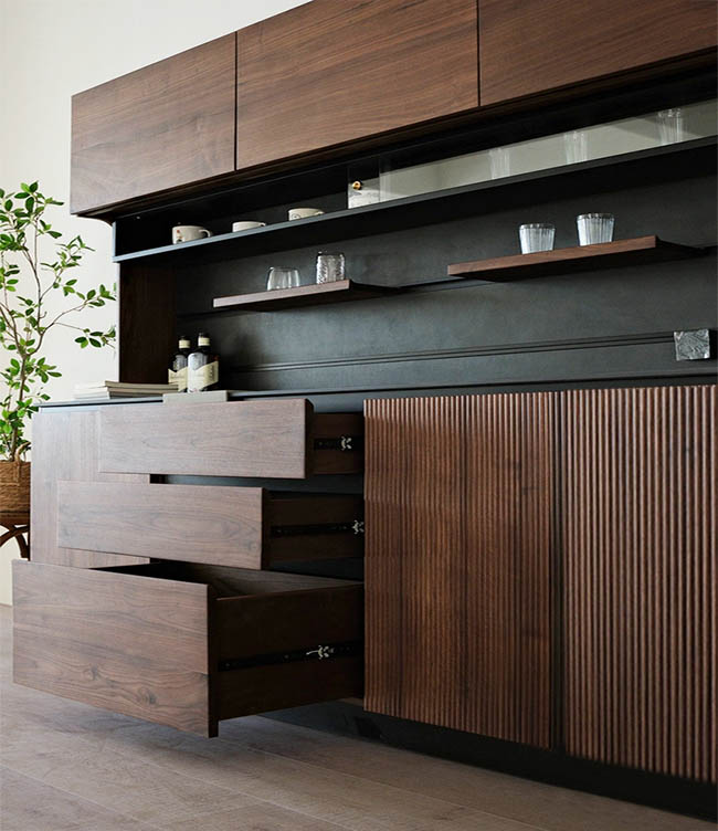 Solid walnut modern kitchen cabinet