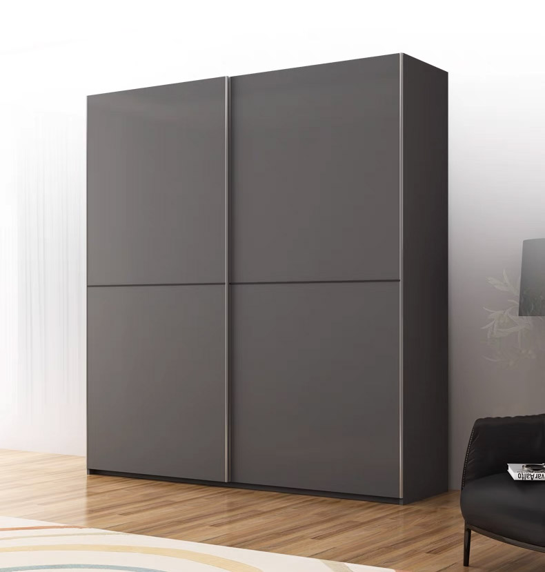 Freestanding dark grey lacquered sliding door closet with slim aluminum frames