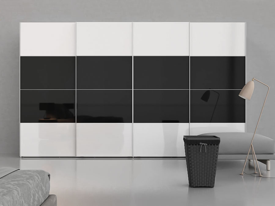 White and black melamine-finish sliding door closet