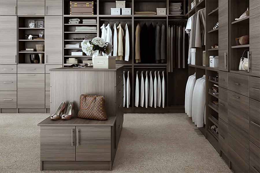 Particle board walk-in closet