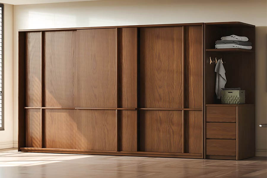 Dark brown solid wood sliding door closet