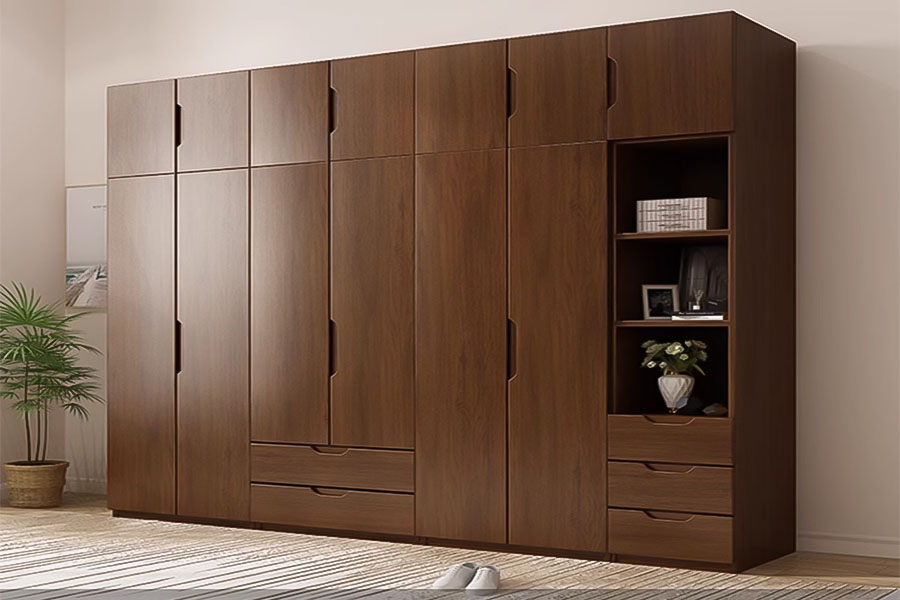 Solid wood hinged door wardrobe with stain finish