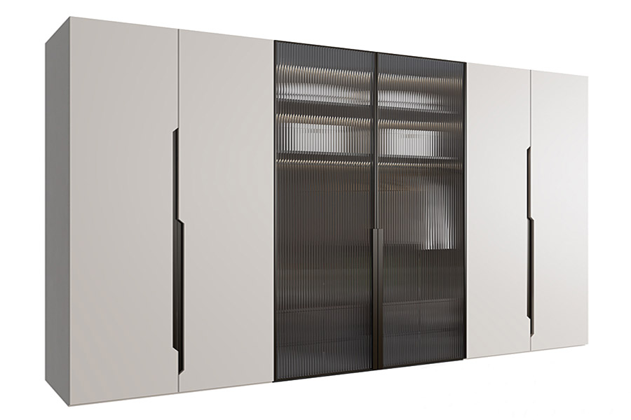 hinged door closet with glass and mirrors wall panel