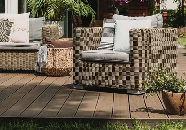 Outdoor furniture on WPC deck