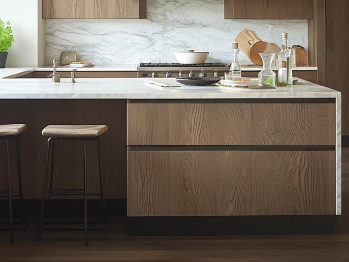 Modern kitchen cabinet in natural wood veneer