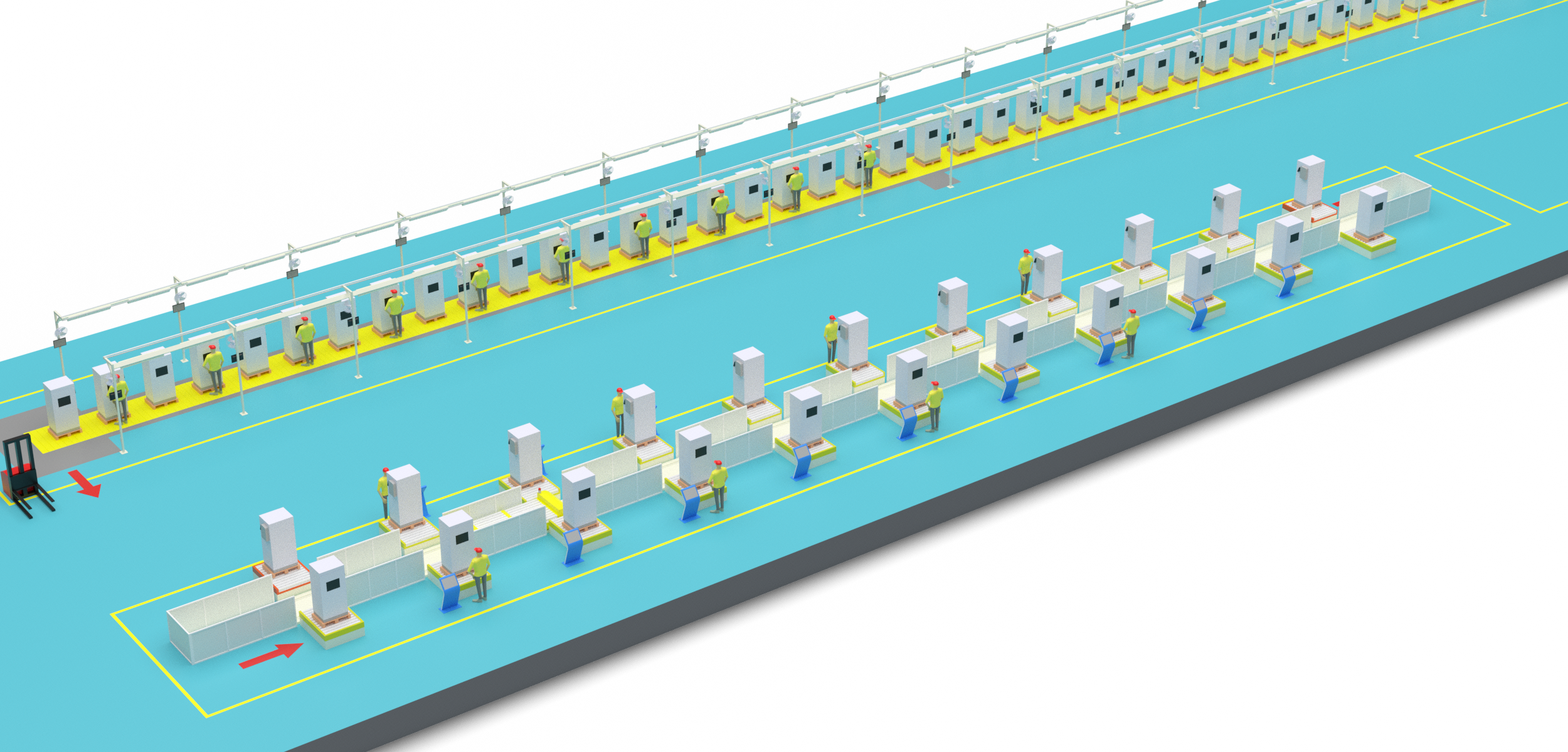 A production line system for the assembly and testing of DC charging piles