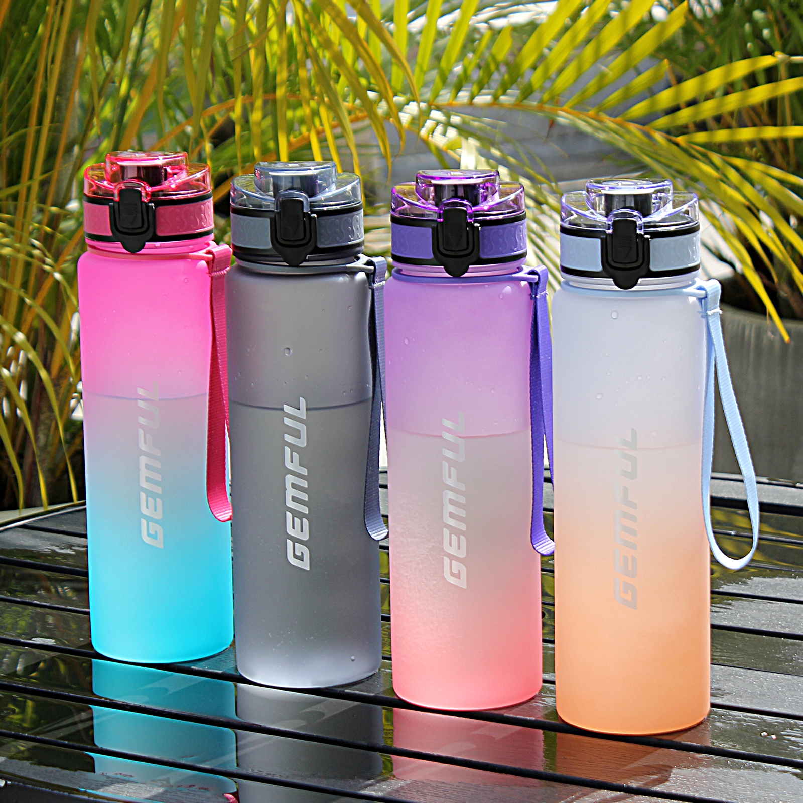 GEMFUL 1 Liter Water Bottle with Straw BPA Free With Time Marker-GEMFUL WATER  BOTTLE