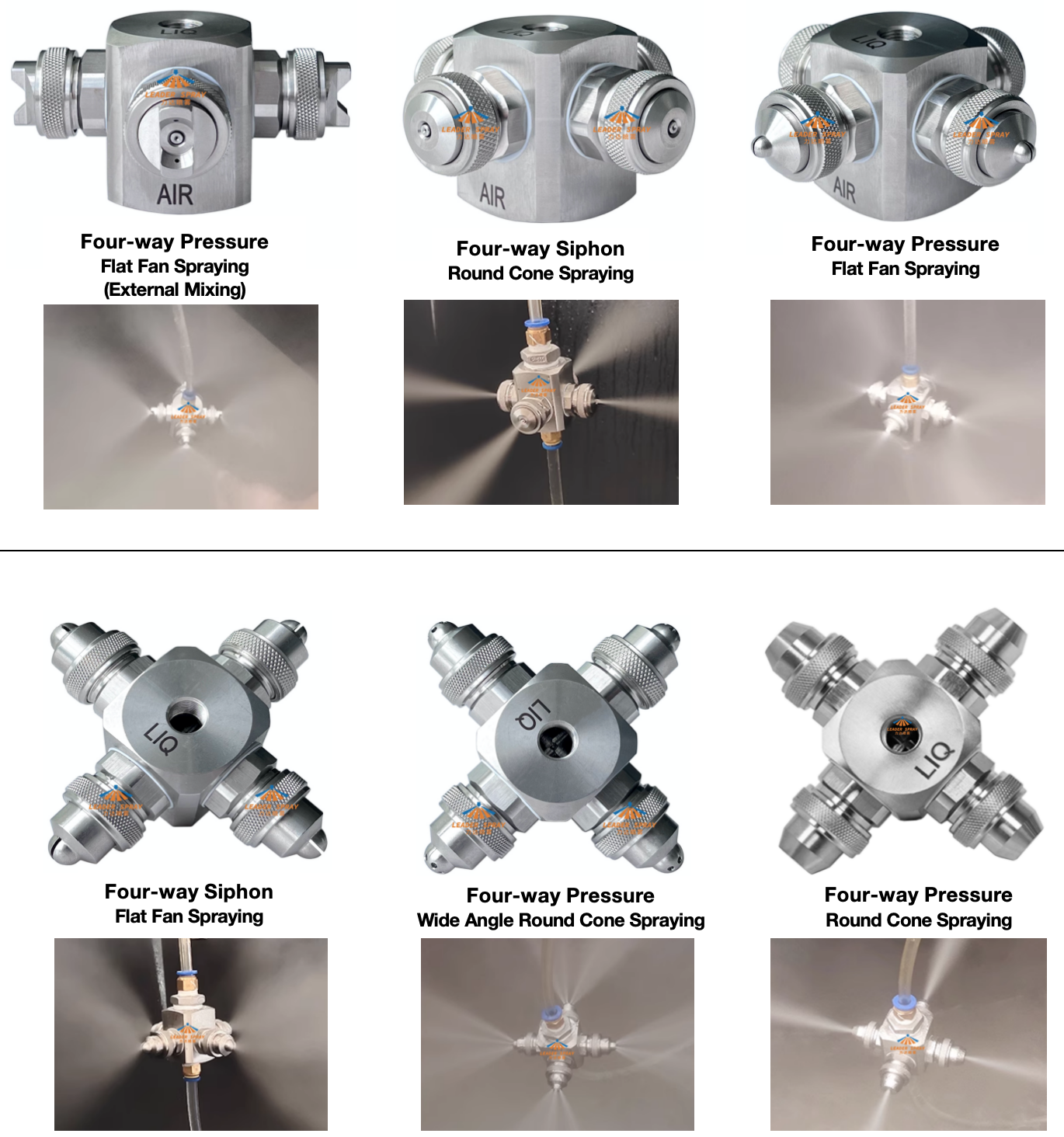 Four way spray heads cross sprayers liquid and air mixing mist fog ...