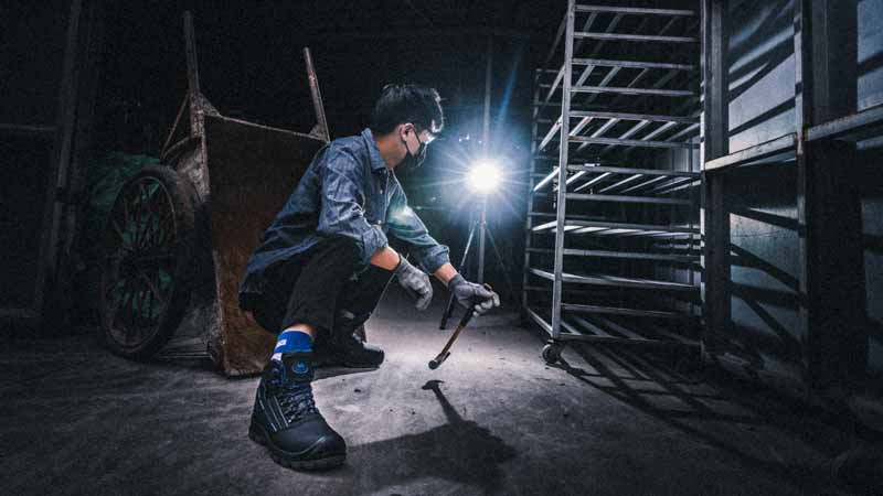 A worker in work shoes