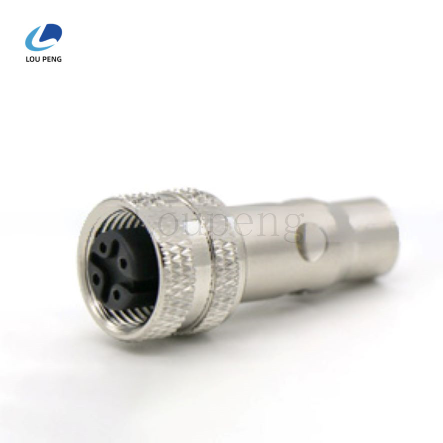 M12带屏蔽式包胶长款螺纹连接器母胶芯