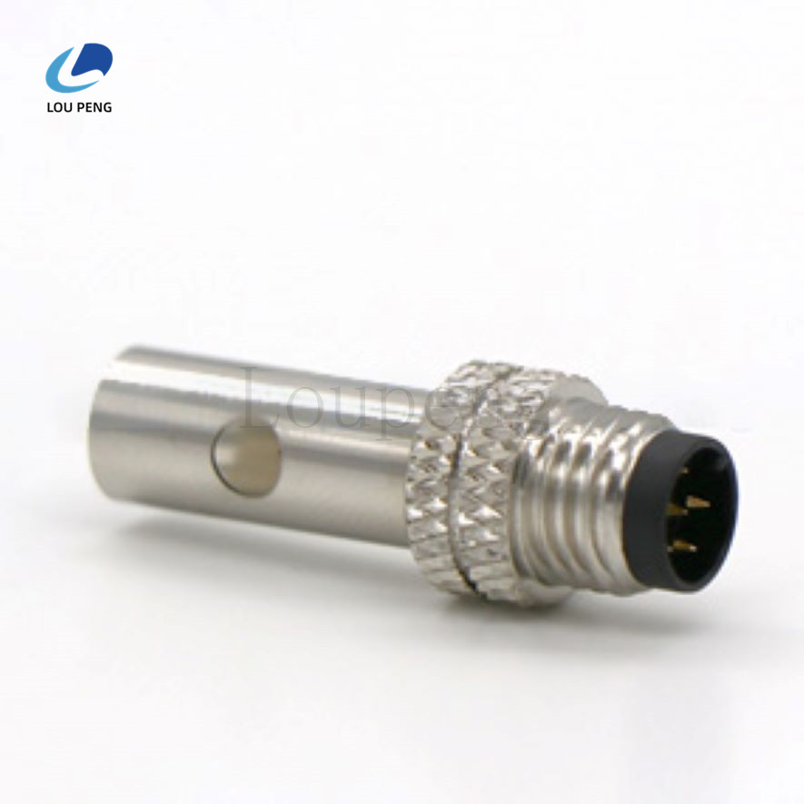 长款屏蔽包胶M8公头连接器