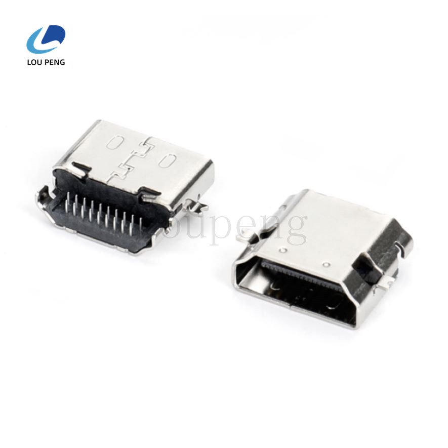 HDMI19PINAF反向90度DIP型,LCP黑色,半金雾锡1U排距1.2mm沉板-CH-0.5mm