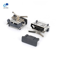 HDMI19PINA母直立式SMT型,加弹片,不锈钢外壳，端子半金1U雾锡,LCP黑色