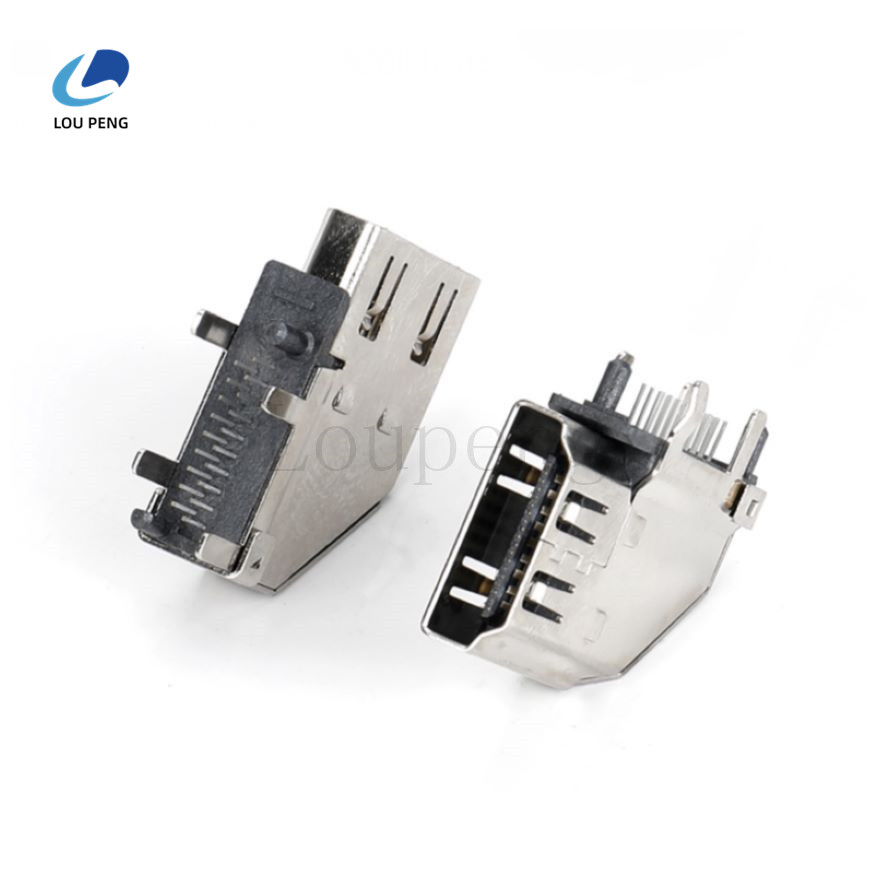 HDMI19PIN侧插式,铜壳镀镍,端子GF,带定位柱外壳前青蛙脚边距7.80mm,后直脚