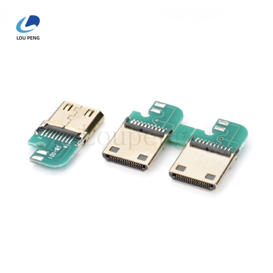 HDMI180度夹板式，外壳镀镍带PCB板