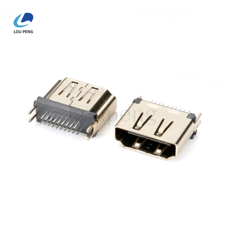 HDMI180度夹板式，外壳镀金，黑胶