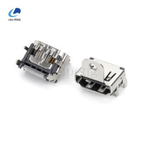 HDMISMTMolding式四直脚四反向弹片,脚长2.0,侧模印，螺孔高11.3，胶无柱端子半金雾锡1u