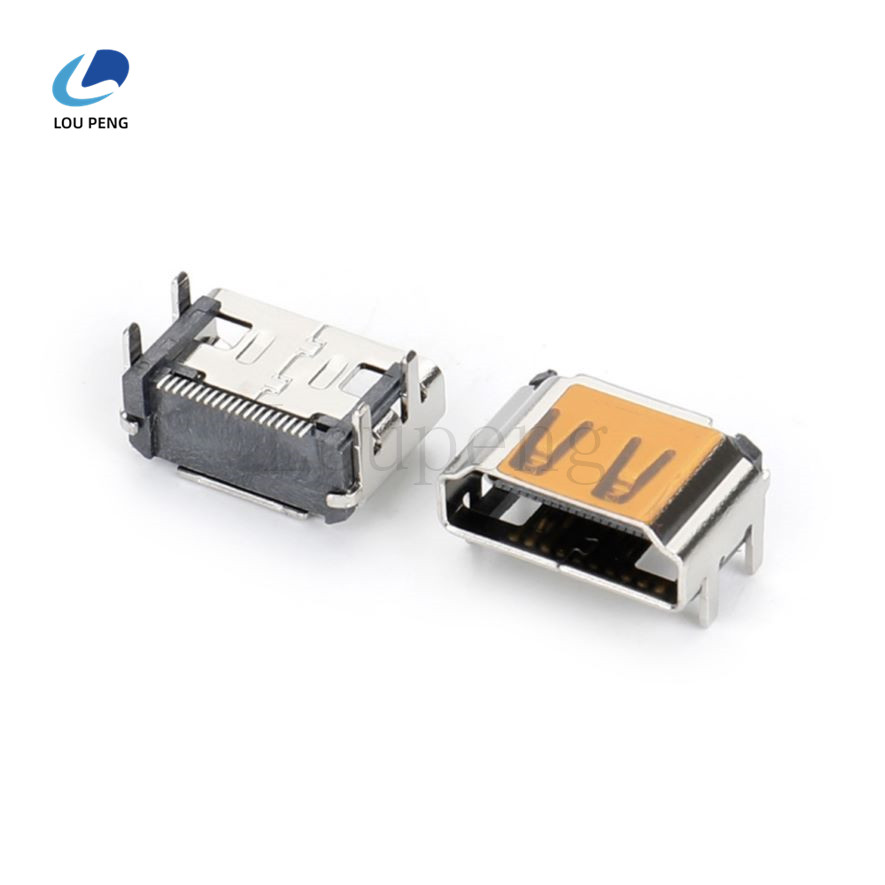 HDMI反向SMT式铜壳镀镍，端子半金亮锡1u