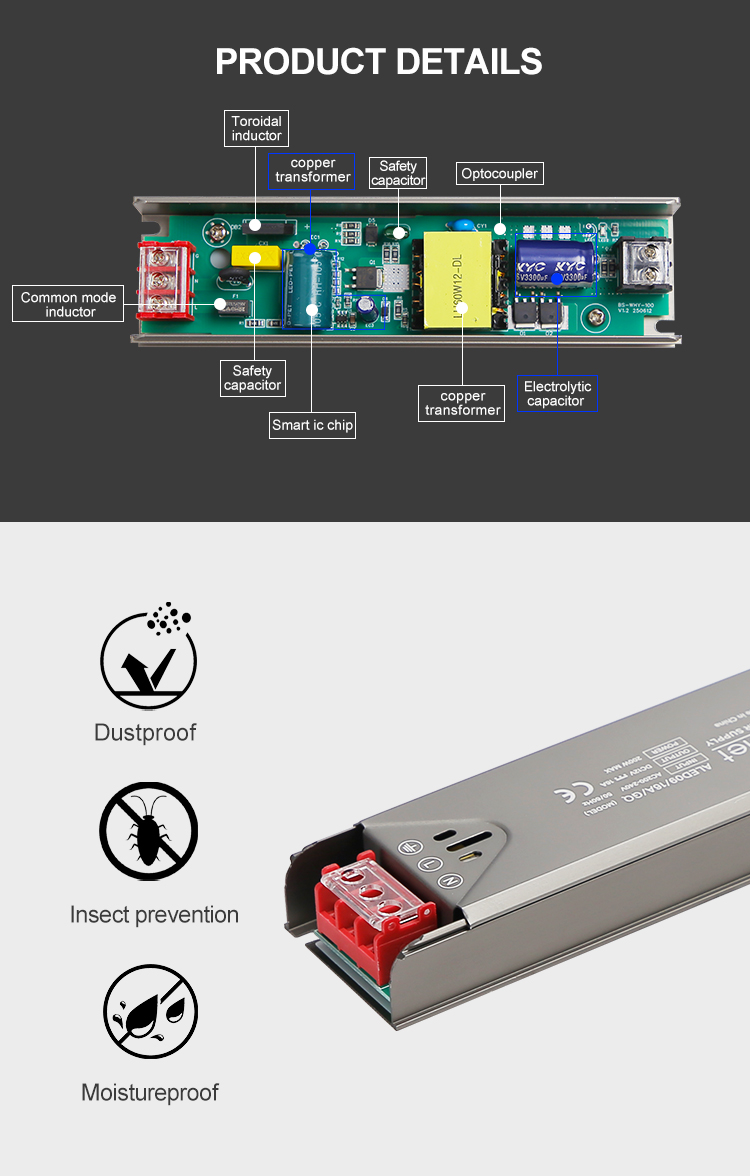 WAA-1 200W LED Driver AC DC Constant Voltage Power Supply Transformer ...