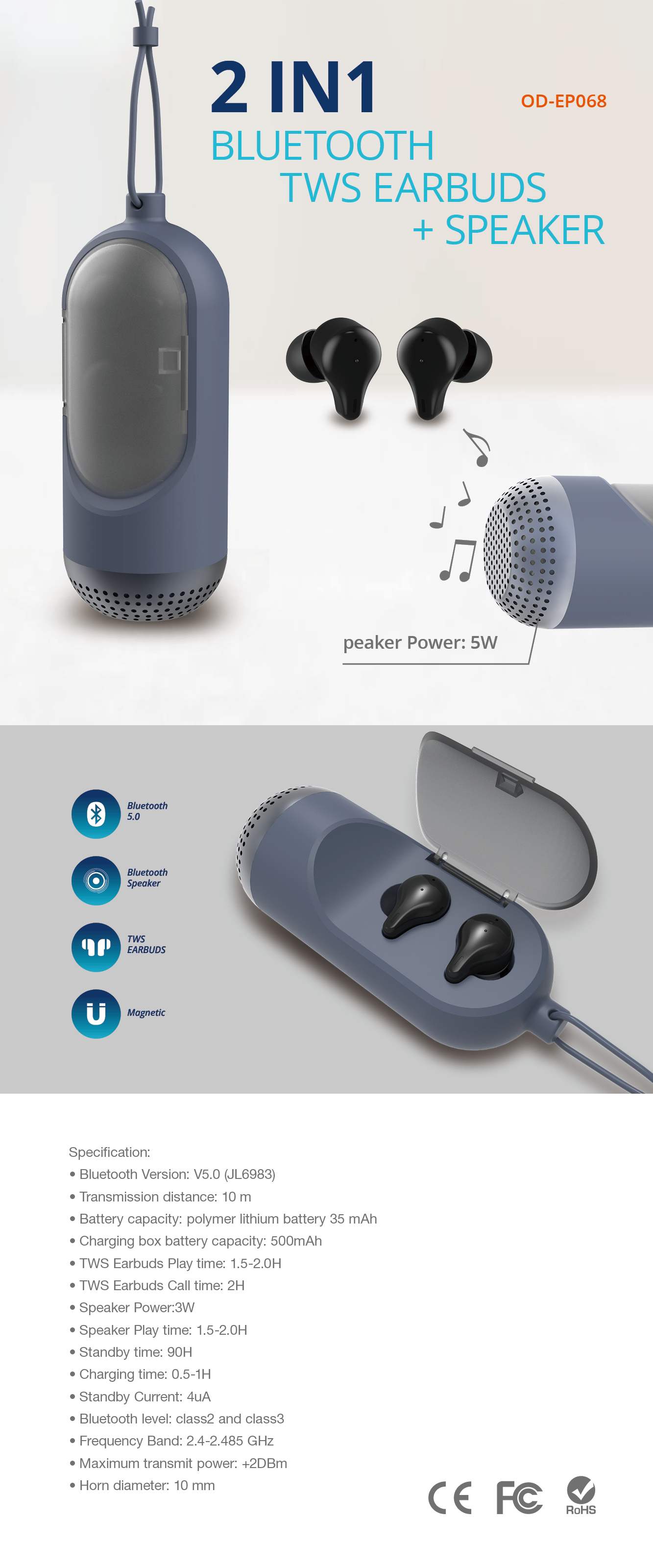 2 in 1 TWS Earbuds Speaker 2