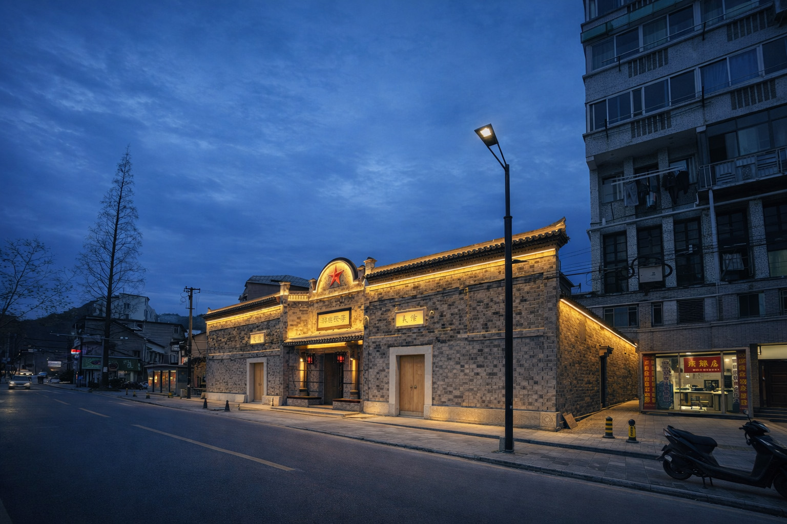 Flush mounted LED facade lighting highlighting traditional structural details