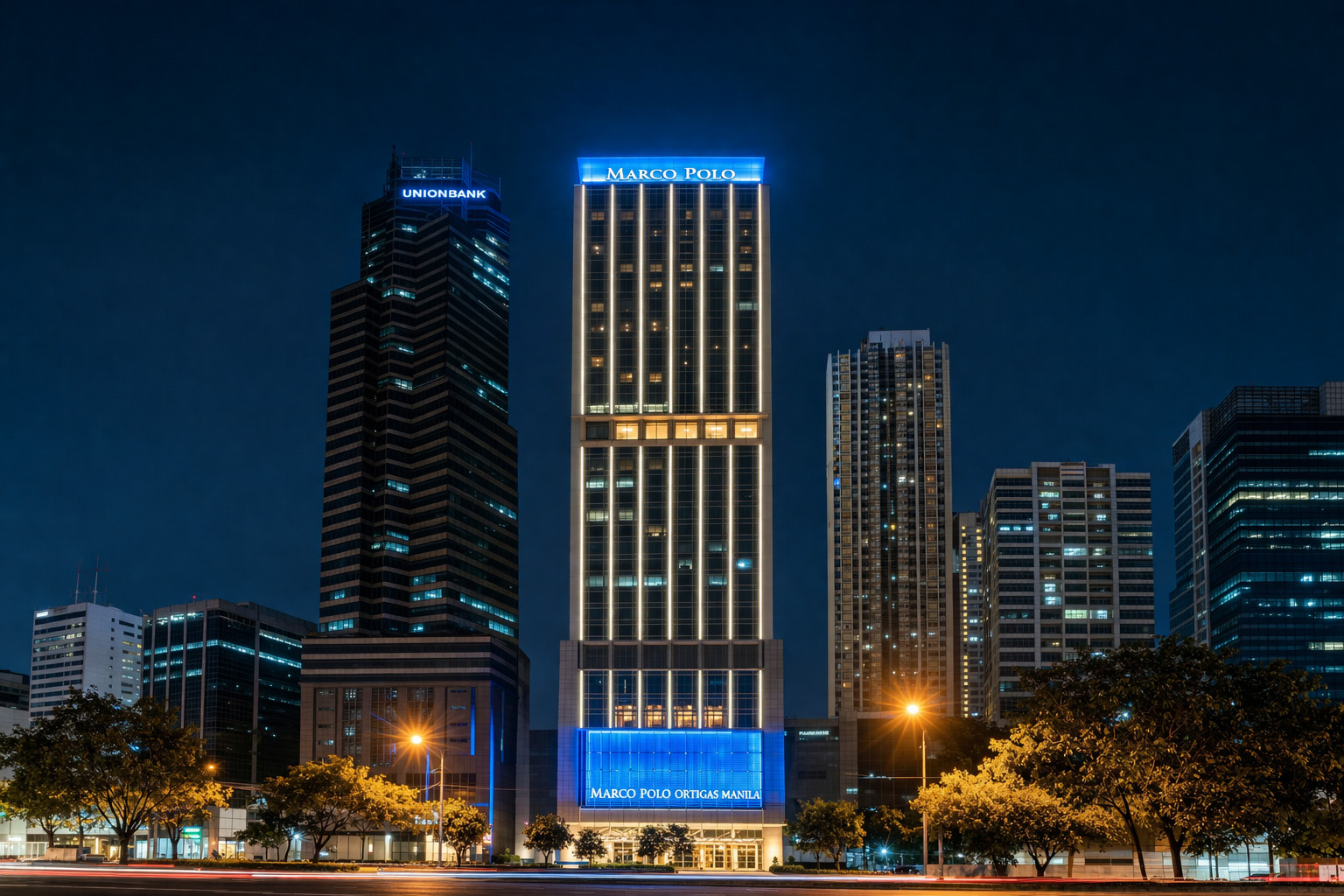 Marco Polo Ortigas Manila luxury hotel facade lighting project