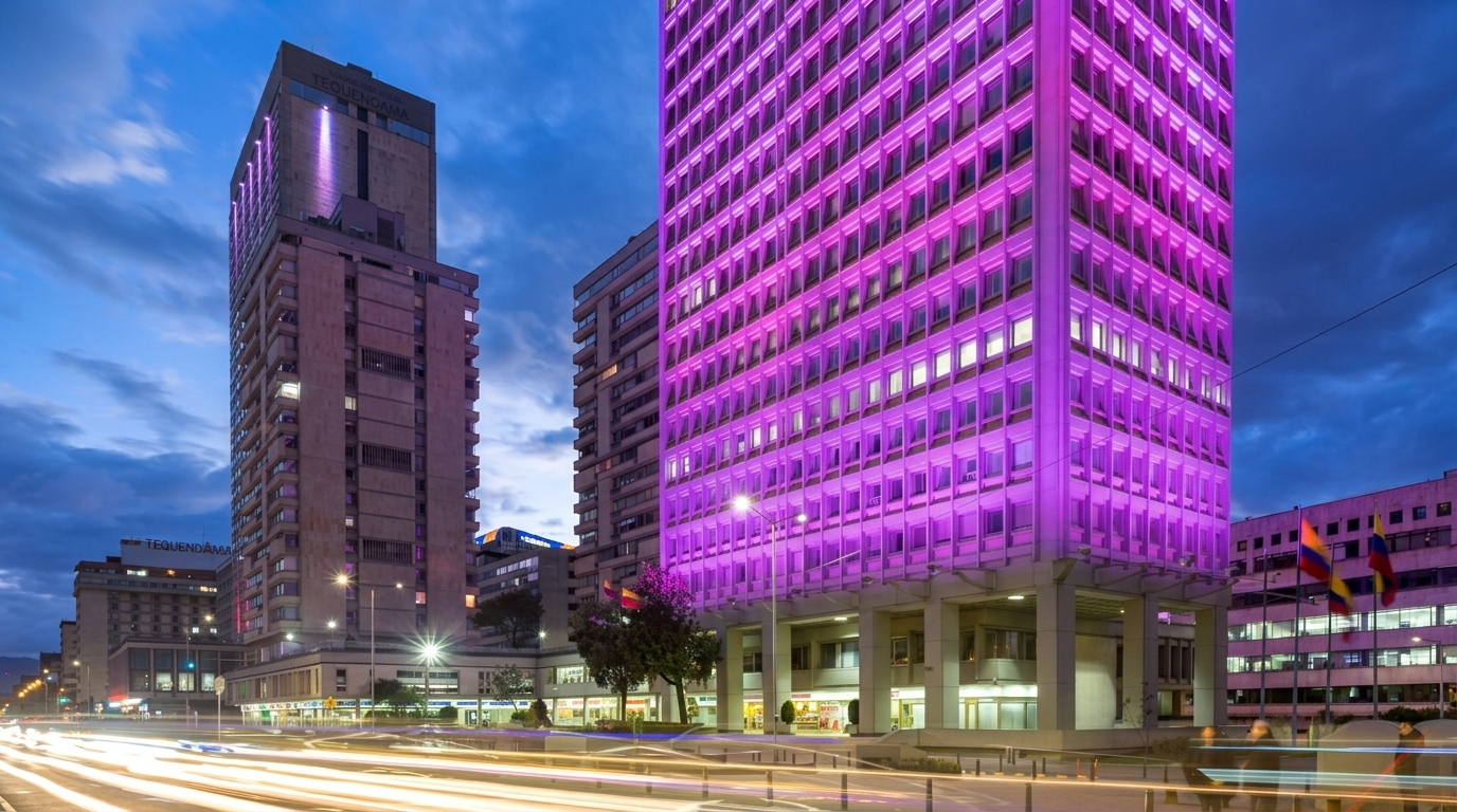 LED facade lighting design for Torre Bavaria Building in Bogota