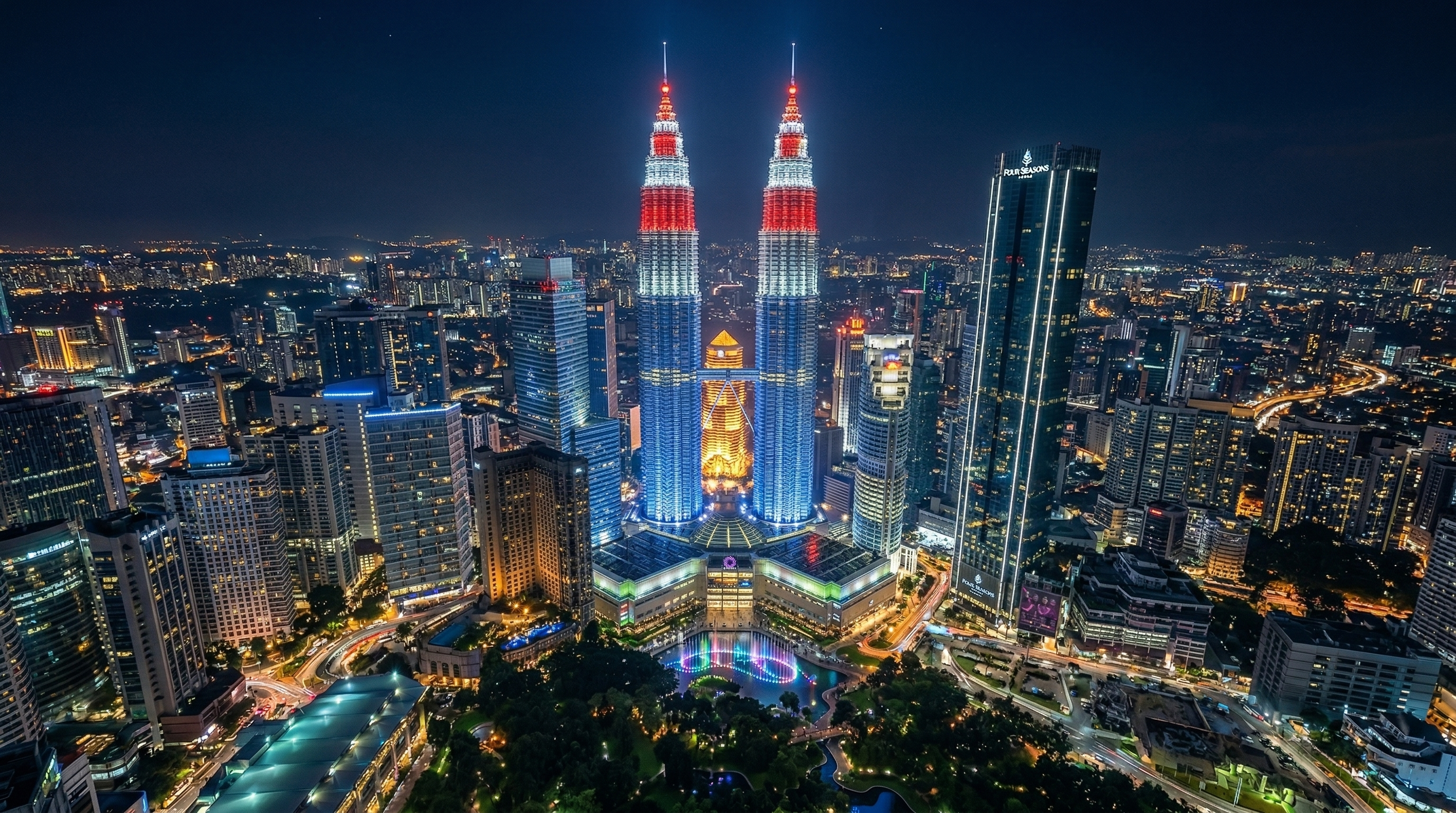 DMX512 controlled building illumination on Petronas Twin Towers base