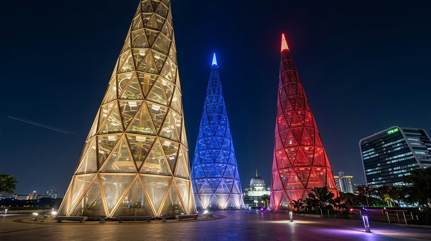 High-power LED floodlights highlighting Putrajaya iconic landmark