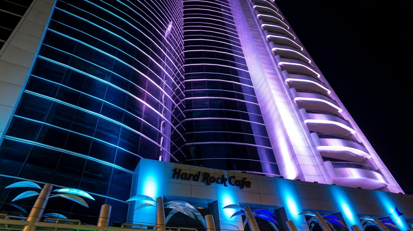 Banco Industrial Building architectural facade lighting design in Guatemala