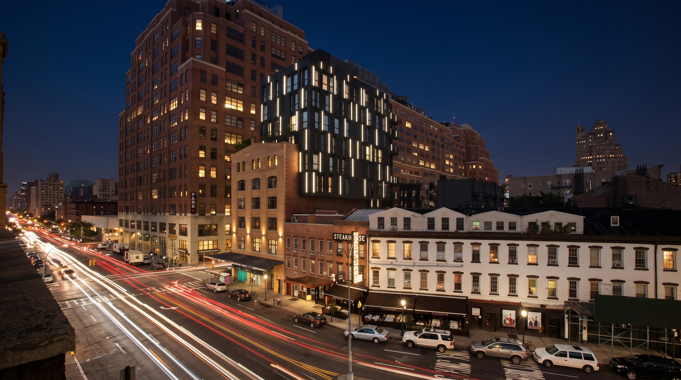 Roof top architectural linear lighting detail at Porter House, Manhattan New York