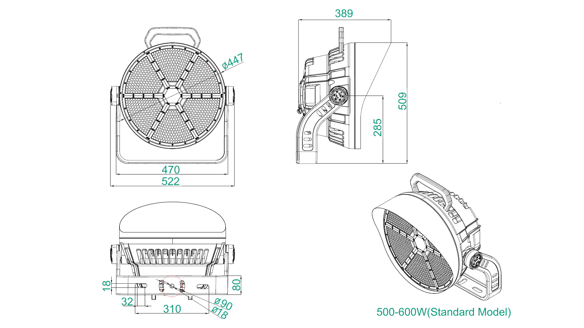 YXYSW6 LED floodlight bracket and installation preview