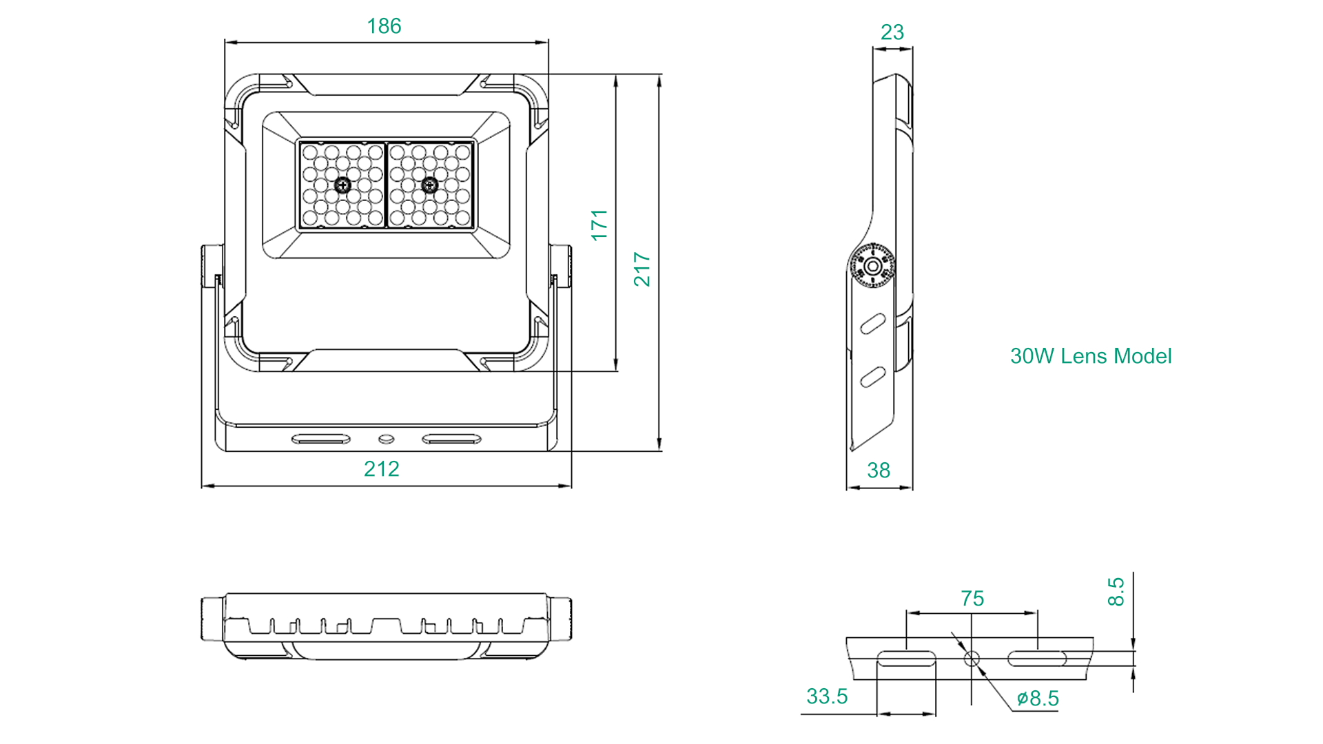 YXYDF3B LED floodlight dimension drawing