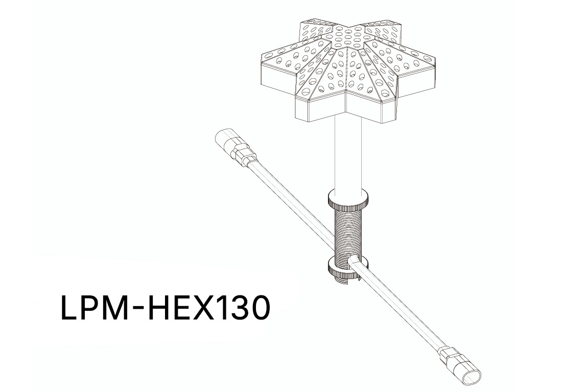 LPM-HEX130 product above, night green-lit installed node effect below, TPK Lighting