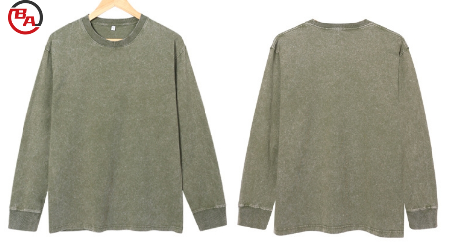 StreetwearApparelVendorMen's100-CottonLongSleeveAcidStoneWashTShirt2