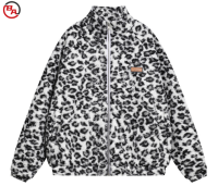 ApparelCustomFactoryWomen'sWinterFuzzySherpaCoatsLongSleeveLeopardPrintFleeceJacket