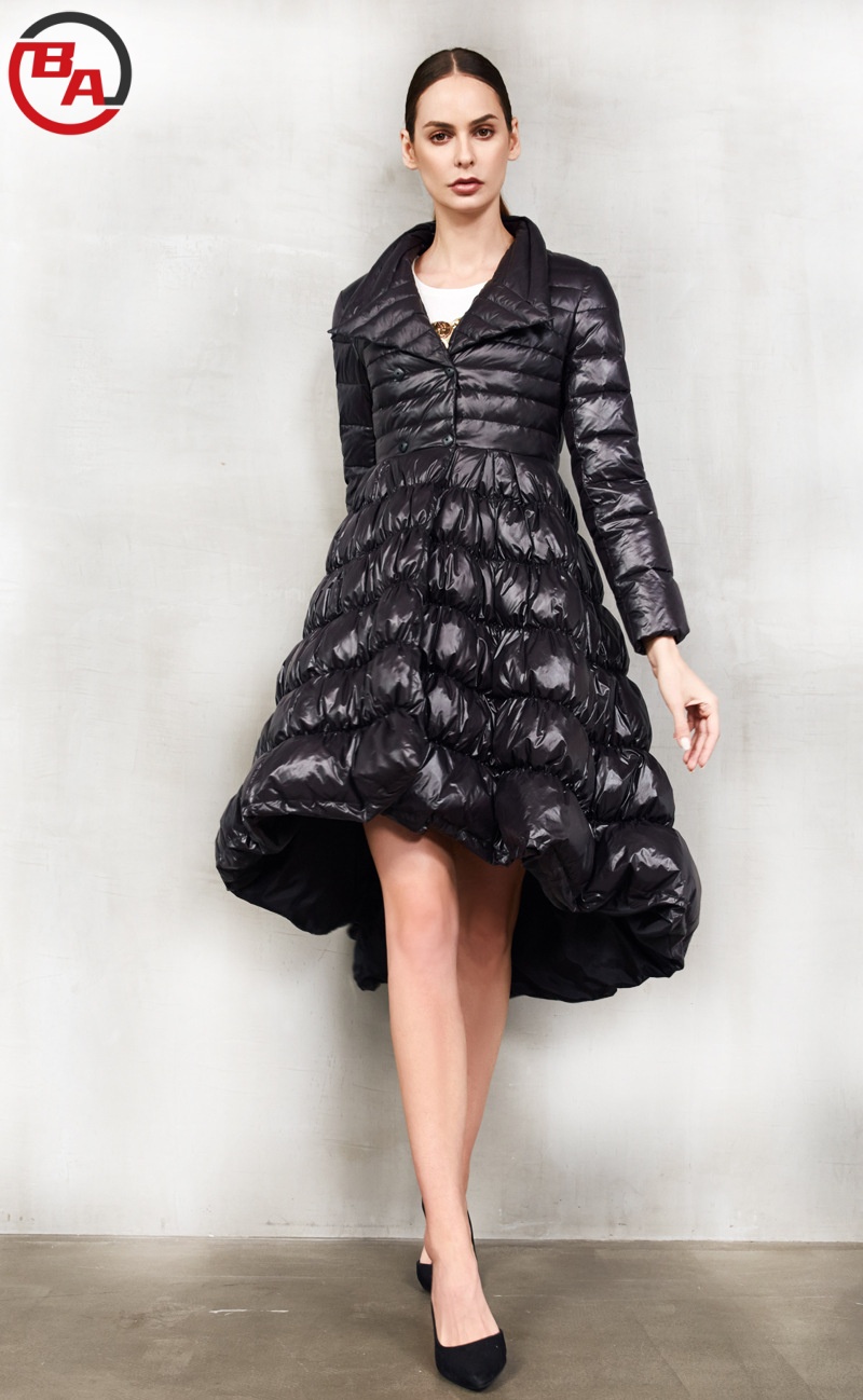 ApparelCustomSupplierLapelWaistedNon-washShortFrontAndLongBackSkirtDownJacket2