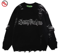 ApparelCustomFactoryMen'sRoundNeckSweaterLooseOversizedStripedRippedPulloverKnitSweaters