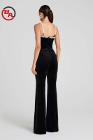 CustomApparelFactoryFemaleOnePieceSleevelessPearlInlaidSexySolidVelvetWideLegJumpsuitLongPantRompers2