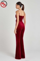 ApparelCustomVendorWomen'sCasualNewDiamondInlaidSlimFitSolidVelvetSpaghettiStrapOverallJumpsuit7