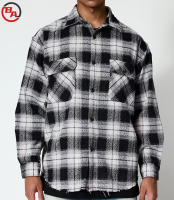 CustomApparelVendorUnisexPlaidWorkwearShirtJacketLooseWoolenLongSleeveButtonDown2