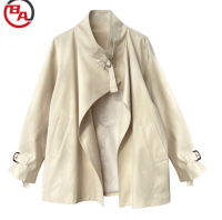 ApparelCustomVendorWomen'sStandCollarLooseShortD-buttonOpen-styleTrenchCoat8
