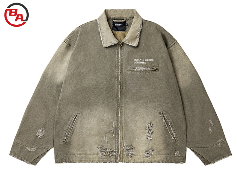 CustomApparelFactoryRetroDistressedWorkwearDenimJacketUnisexLapelCoat2