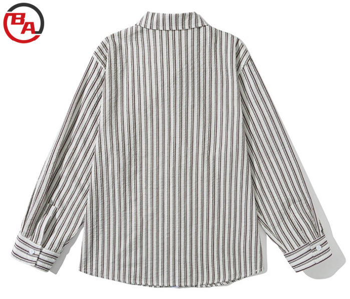OEMApparelFactoryUnisexVerticalStripedLapelShirtRetroLongSleeveLooseCasualTop1