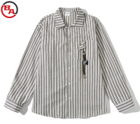 OEMApparelFactoryUnisexVerticalStripedLapelShirtRetroLongSleeveLooseCasualTop