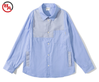 CustomApparelFactoryLongSleeveButtonDownShirtwithPocketCasualShirtsWorkShirtsPaneledStripedTop2