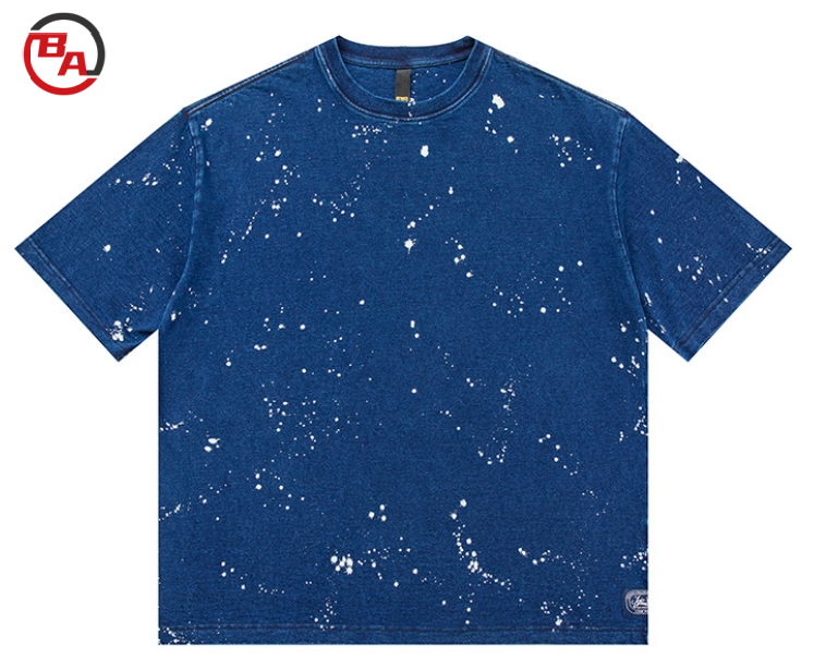 ApparelCustomVendor100-CottonBlueT-shirtRoundNeckDyePrintingLooseShortSleeves